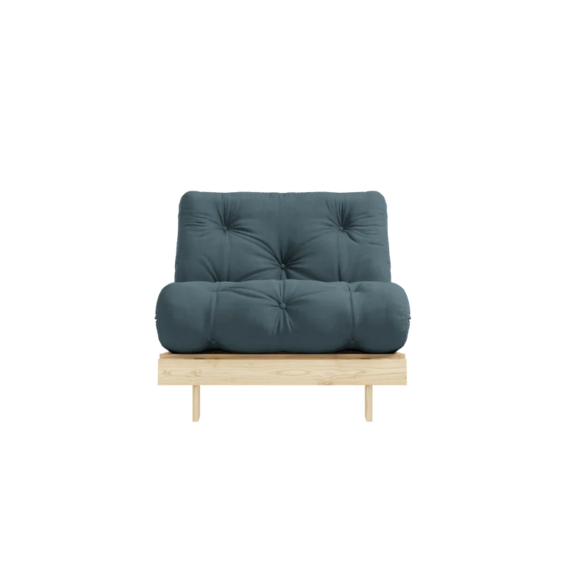 Canapé-lit en pin massif avec matelas bleu pétrole 90x200cm Raw roots - Karup Design