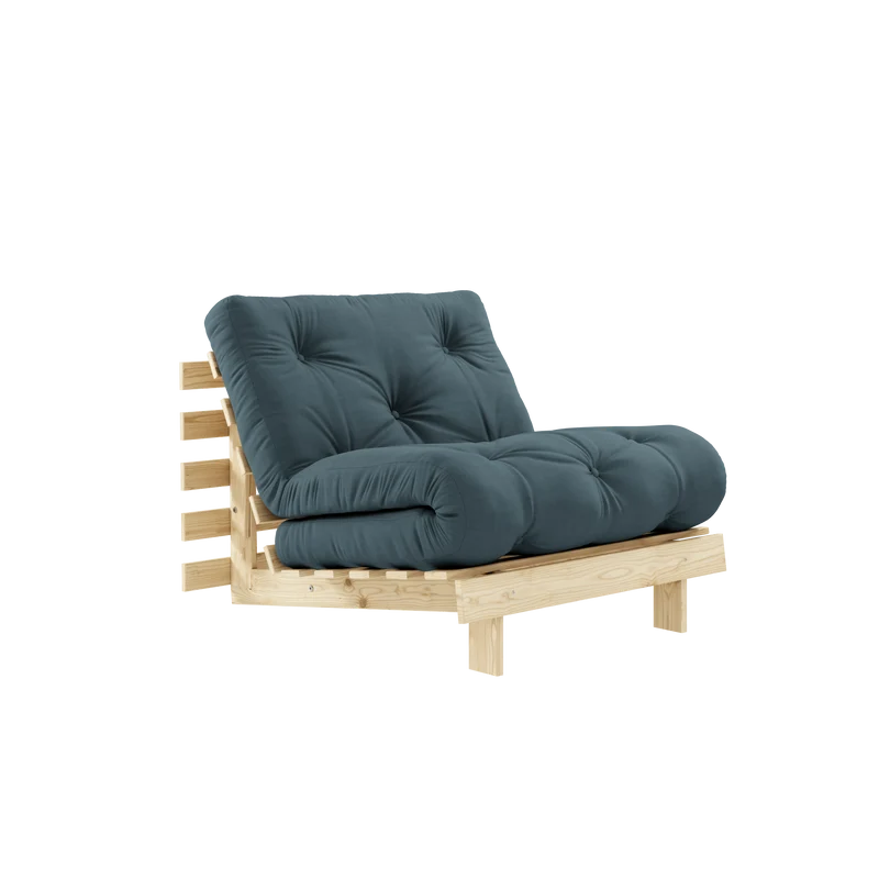 Canapé-lit en pin massif avec matelas bleu pétrole 90x200cm Raw roots - Karup Design