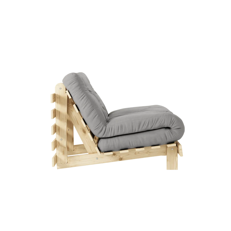 Canapé-lit en pin massif avec matelas gris 90x200cm Raw roots - Karup Design