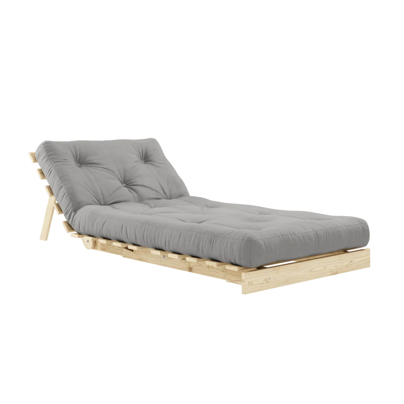 Canapé-lit en pin massif avec matelas gris 90x200cm Raw roots - Karup Design