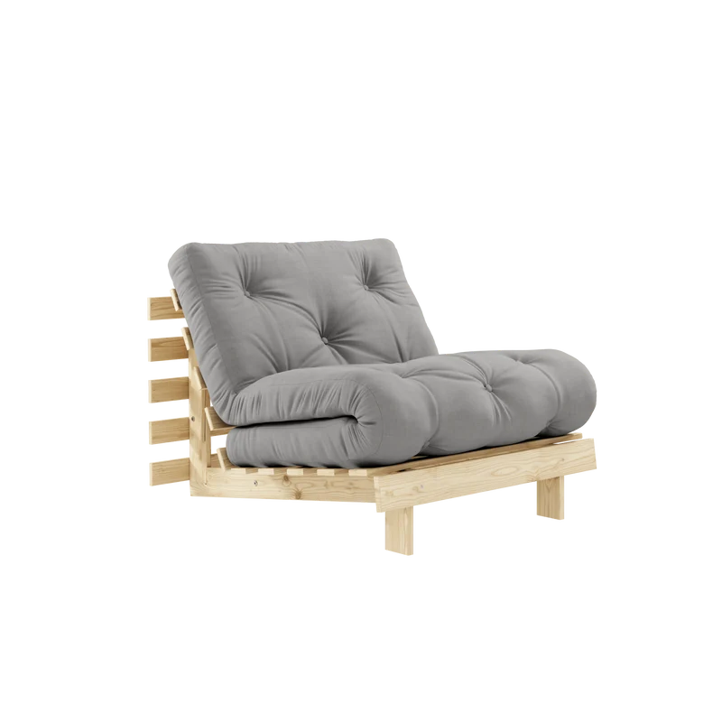 Canapé-lit en pin massif avec matelas gris 90x200cm Raw roots - Karup Design