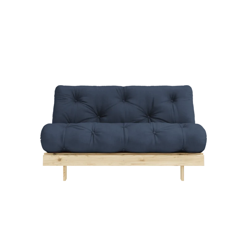 Canapé-lit en pin massif avec matelas bleu marine 140x200cm Raw roots - Karup Design