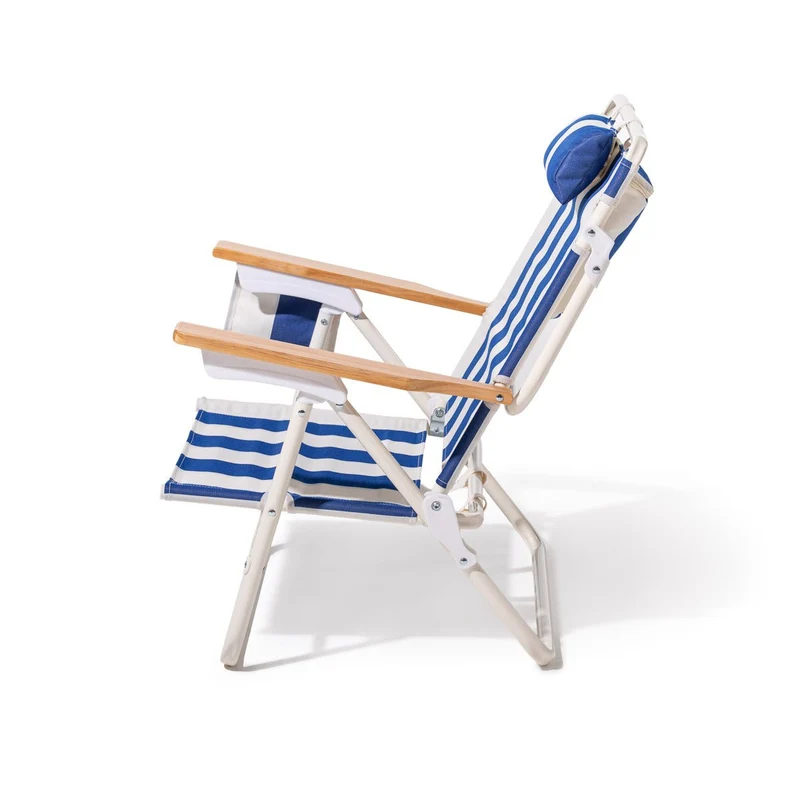 Chaise pliante de plage en toile à rayures bleu Crew Blue Stripe The Penny - Business & Pleasure