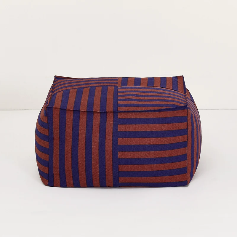 Pouf ottoman carré en coton rayures bleu et bordeaux 55 x 55 x 35cm Otto - Nobodinoz