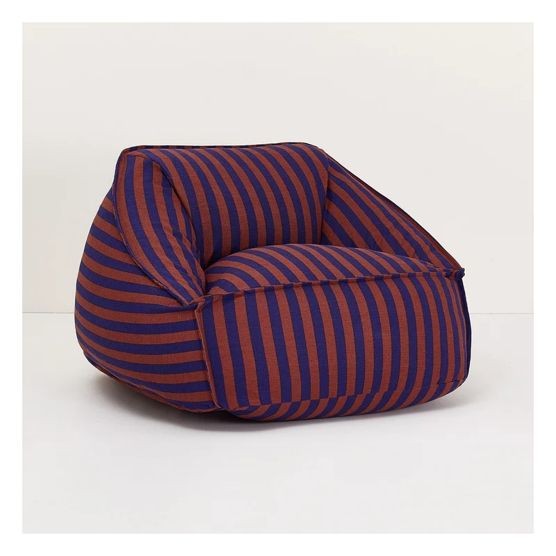 Fauteuil pouf en coton à rayures bleu et bordeaux 105 x 105 x 60 cm Ziggy - Nobodinoz