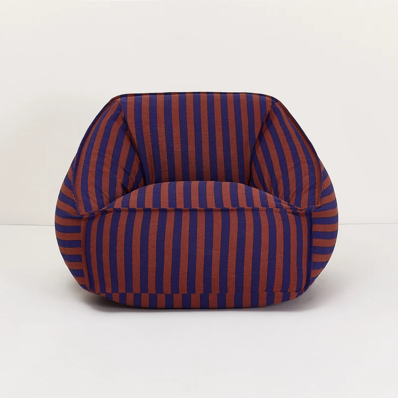 Fauteuil pouf en coton à rayures bleu et bordeaux 105 x 105 x 60 cm Ziggy - Nobodinoz