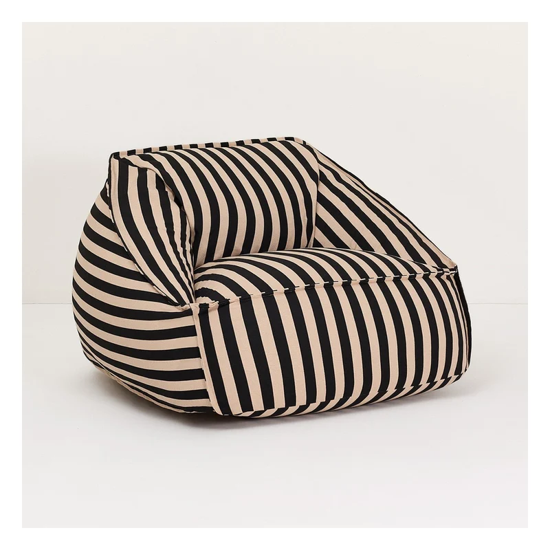 Fauteuil pouf en coton à rayures noir et beige 105 x 105 x 60 cm Ziggy - Nobodinoz