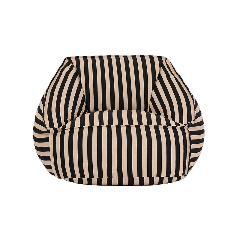 Fauteuil pouf en coton à rayures noir et beige 105 x 105 x 60 cm Ziggy - Nobodinoz