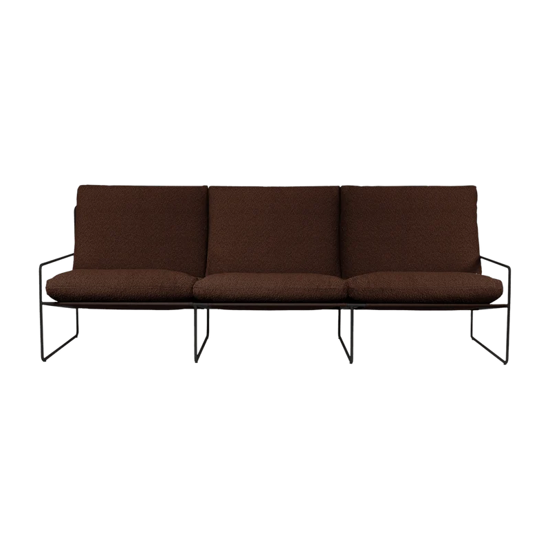 Fauteuil 3 places en acier galvanisé noir et tissu bouclé marron 78x233x85cm Desert 3 - Ferm living