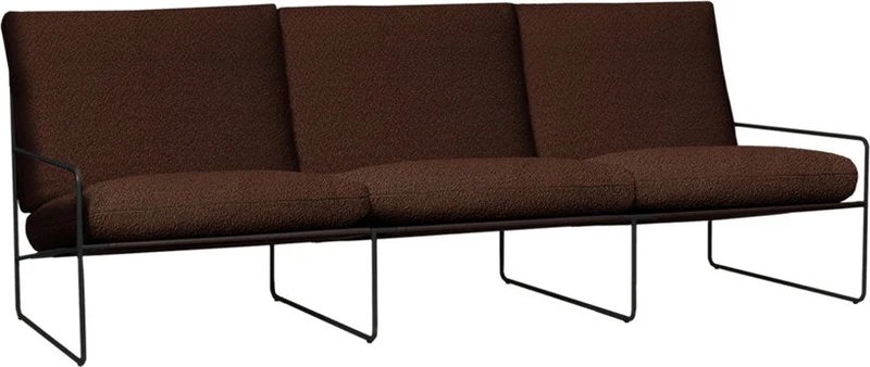 Fauteuil 3 places en acier galvanisé noir et tissu bouclé marron 78x233x85cm Desert 3 - Ferm living