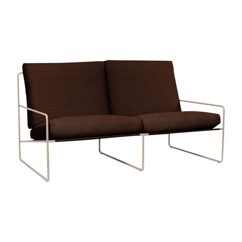 Fauteuil 2 places en acier galvanisé beige et tissu bouclé marron 78x156x85cm Desert 2- Ferm living