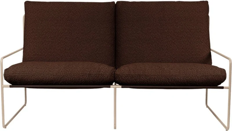Fauteuil 2 places en acier galvanisé beige et tissu bouclé marron 78x156x85cm Desert 2- Ferm living