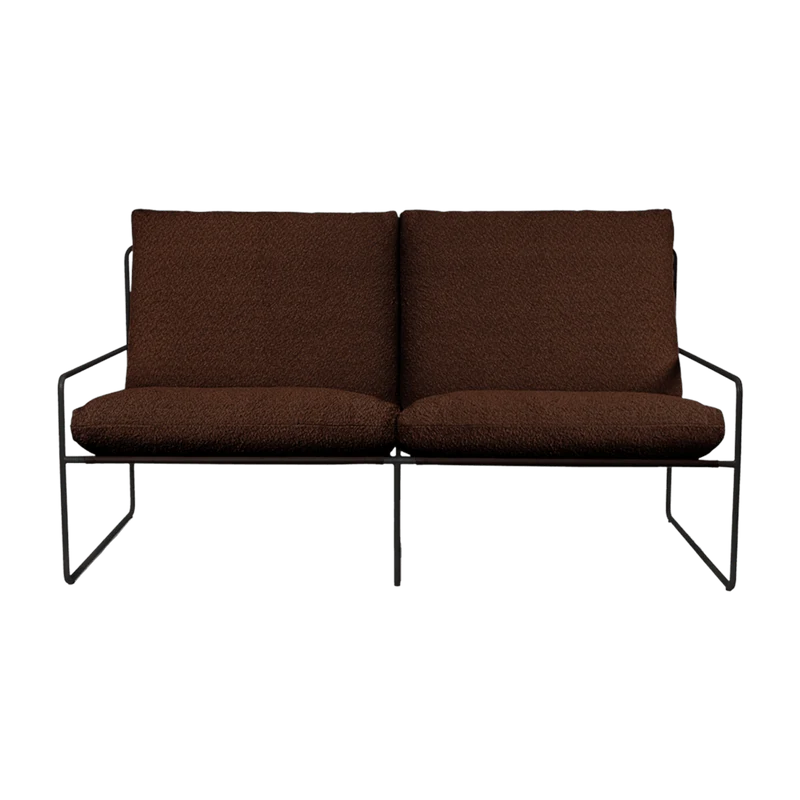 Fauteuil 2 places en acier galvanisé noir et tissu bouclé marron 78x156x85cm Desert 2- Ferm living