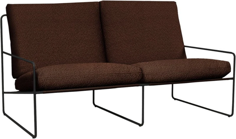 Fauteuil 2 places en acier galvanisé noir et tissu bouclé marron 78x156x85cm Desert 2- Ferm living