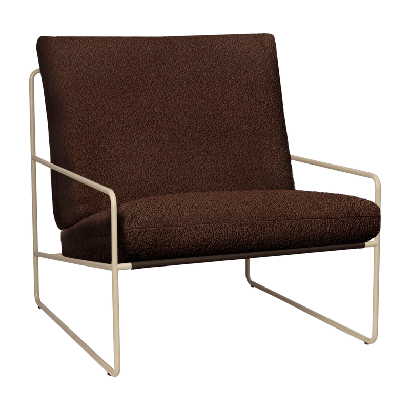 Fauteuil en acier galvanisé beige et tissu bouclé marron 78w79x85cm Desert 1 - Ferm living