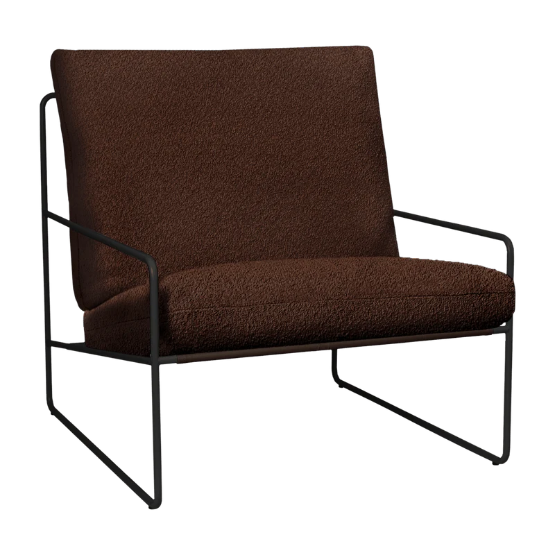 Fauteuil en acier galvanisé noir et tissu bouclé marron 78w79x85cm Desert 1 - Ferm living