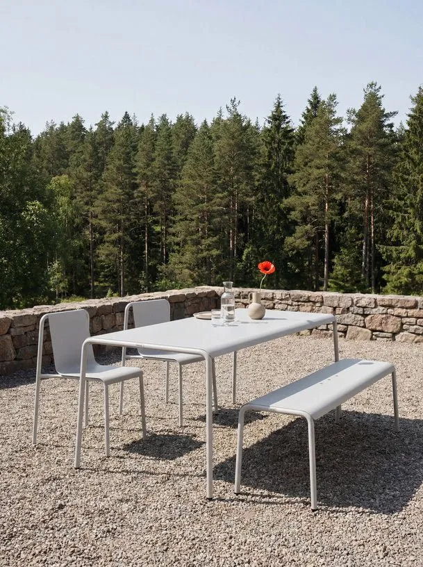 Banc de jardin en acier thermolaqué inoxydable gris craie 140x42x45cm Panorama - TIPTOE