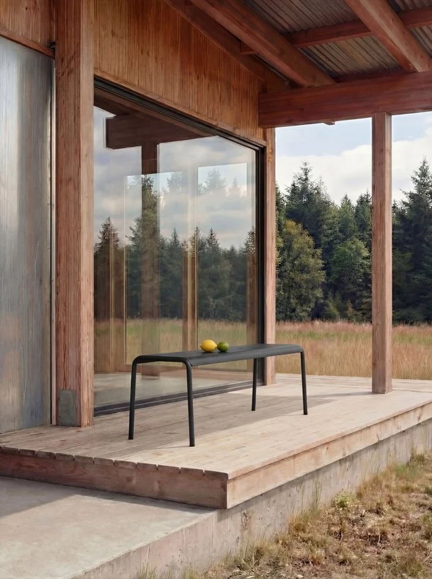 Banc de jardin en acier thermolaqué inoxydable noir 140x42x45cm Panorama - TIPTOE