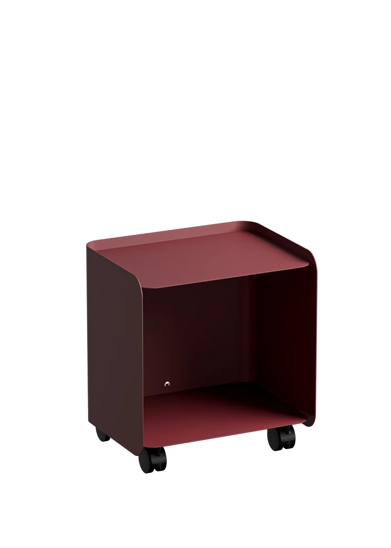 Table d'appoint à roulettes en acier bordeaux 40x30x43,5cm Juno - Metallbude