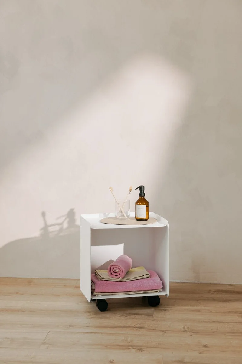 Table d'appoint à roulettes en acier blanc 40x30x43,5cm Juno - Metallbude