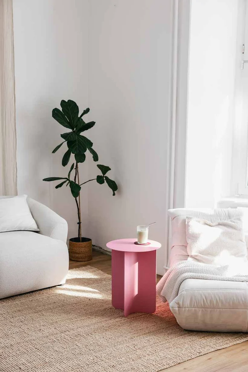 Table d'appoint ronde en acier rose 40x50cm Yaro - Metallbude