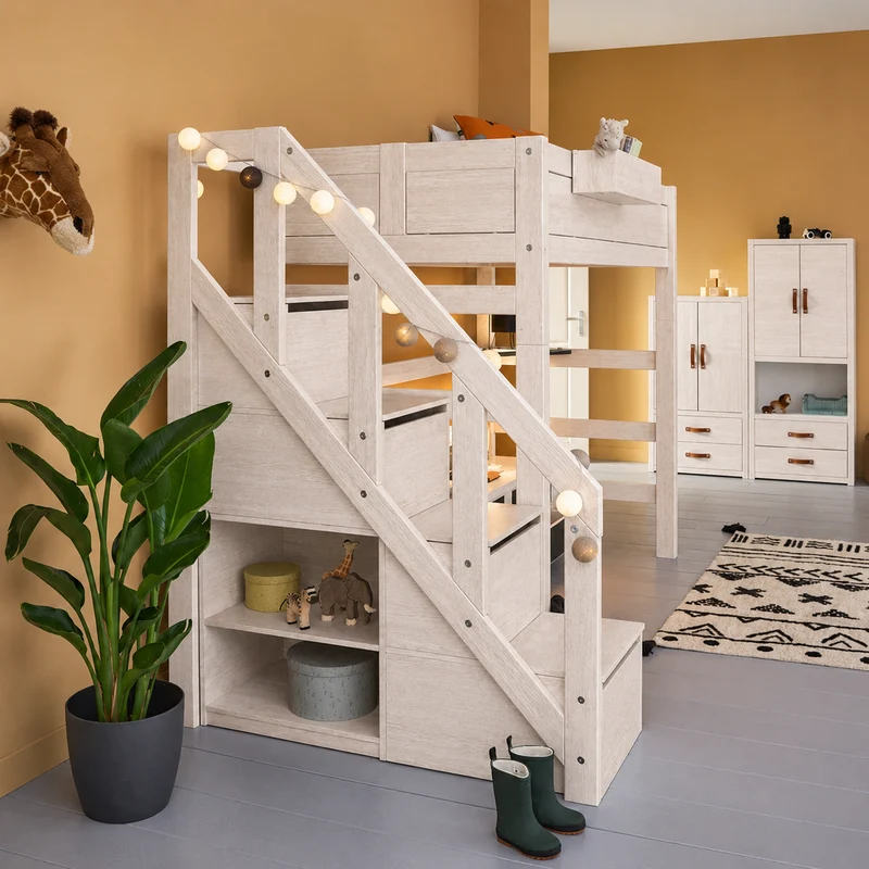 Lifetime Kidsrooms Hochbett 177 cm mit Treppe - Original Whitewash
