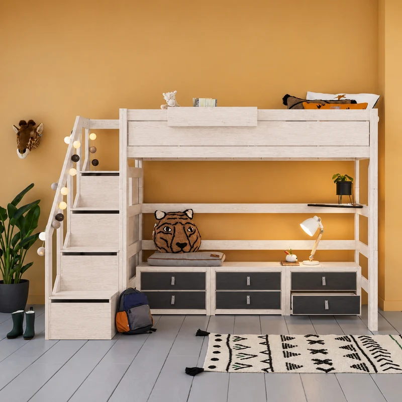 Lifetime Kidsrooms Hochbett 177 cm mit Treppe - Original Whitewash