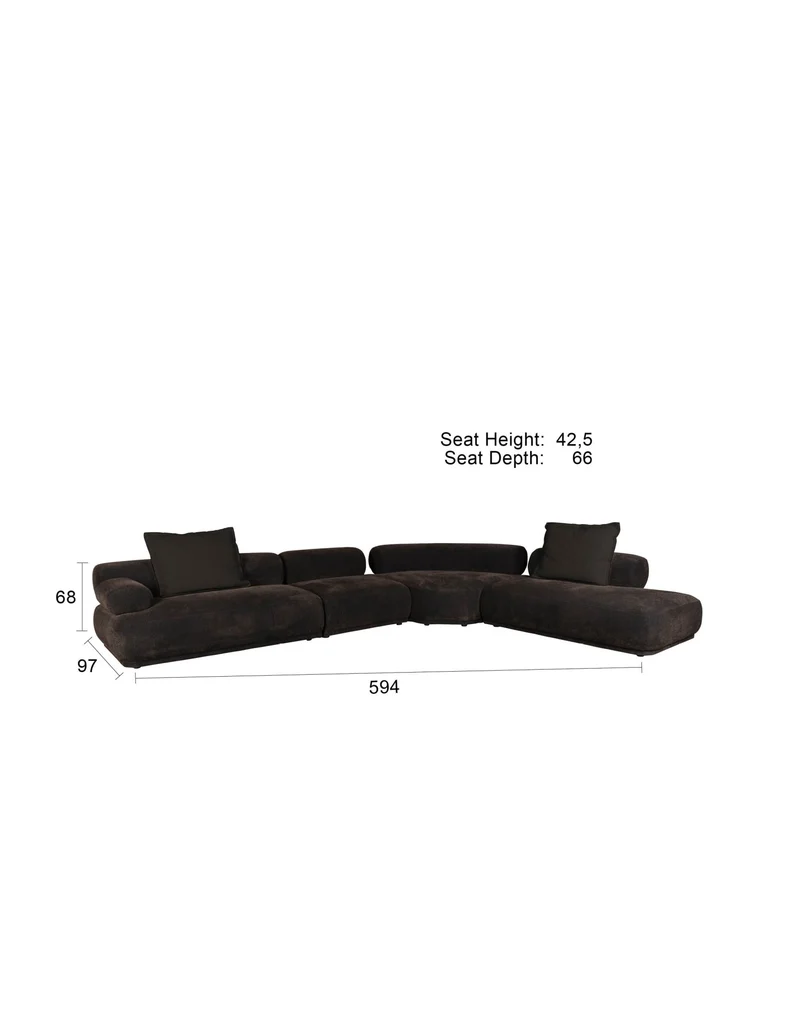Canapé modulable côté gauche en tissu marron foncé 7,5 places Rembrandt - Zuiver