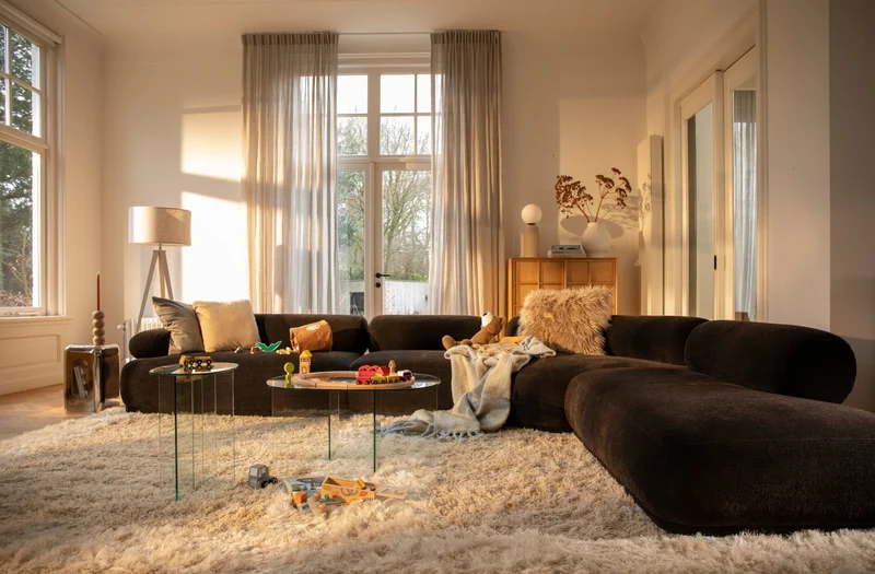 Canapé modulable côté gauche en tissu marron foncé 7,5 places Rembrandt - Zuiver