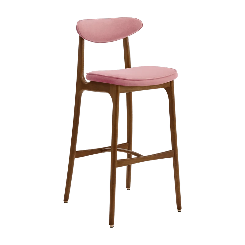 Chaise de bar en velours rose poudré et frêne 100 cm - 366 Concept