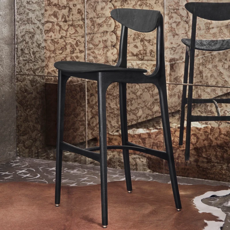 Chaise de bar en velours rose poudré et frêne 100 cm - 366 Concept