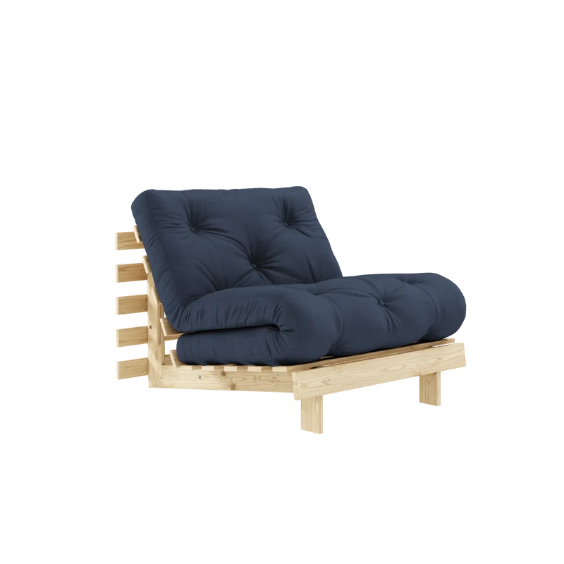 Canapé-lit en pin massif avec matelas bleu marine 90x200cm Raw roots - Karup Design