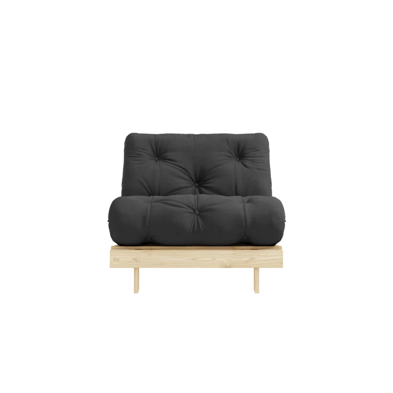 Canapé-lit en pin massif avec matelas gris foncé 90x200cm Raw roots - Karup Design