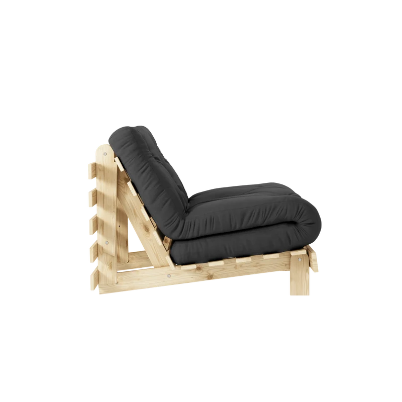 Canapé-lit en pin massif avec matelas gris foncé 90x200cm Raw roots - Karup Design