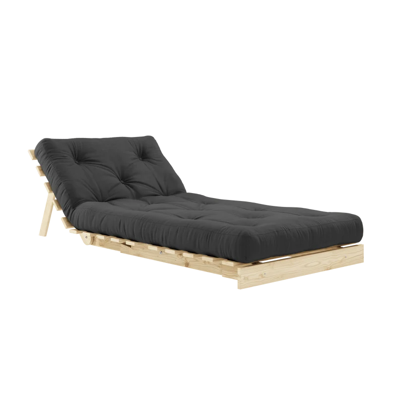 Canapé-lit en pin massif avec matelas gris foncé 90x200cm Raw roots - Karup Design