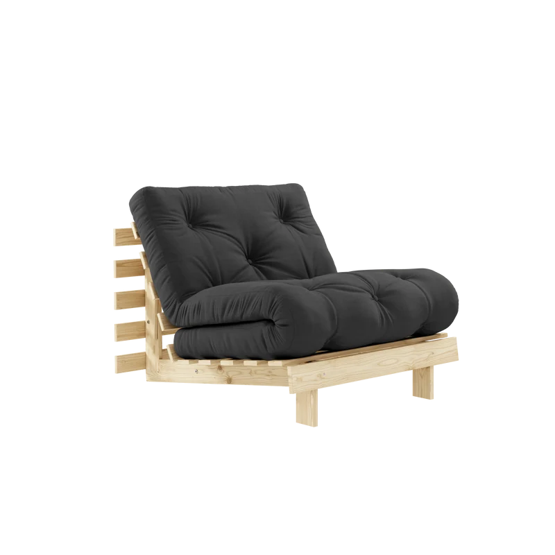 Canapé-lit en pin massif avec matelas gris foncé 90x200cm Raw roots - Karup Design