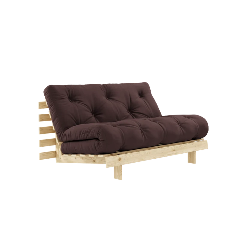 Canapé-lit en pin massif avec matelas marron 140x200cm Raw roots - Karup Design