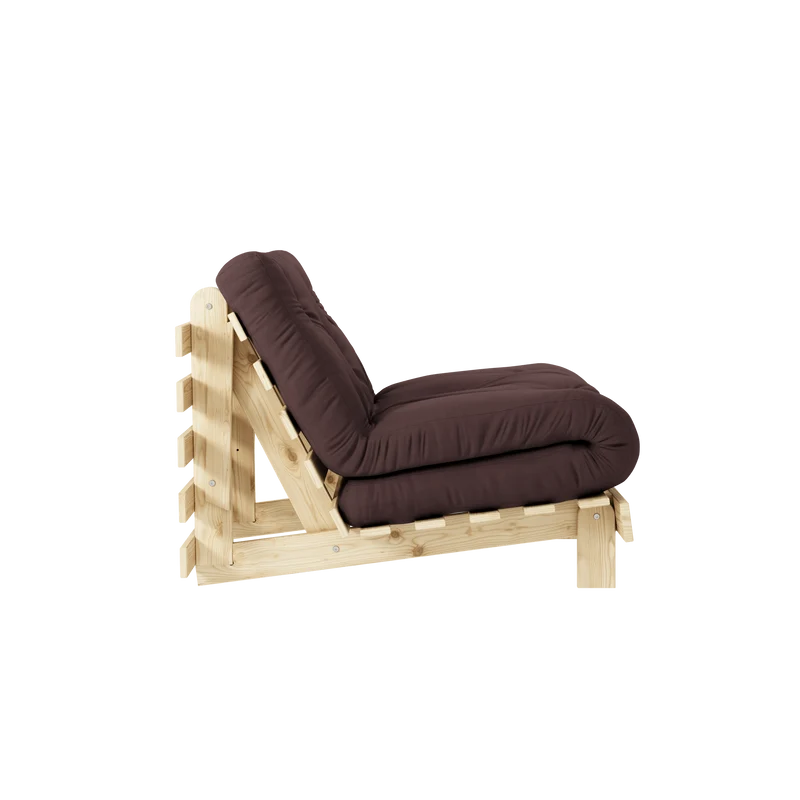 Canapé-lit en pin massif avec matelas marron 90x200cm Raw roots - Karup Design