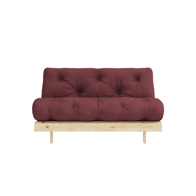 Canapé-lit en pin massif avec matelas bordeaux 140x200cm Raw roots - Karup Design