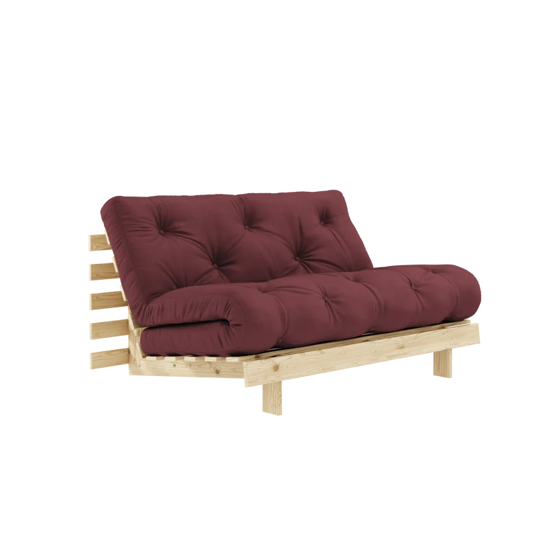 Canapé-lit en pin massif avec matelas bordeaux 140x200cm Raw roots - Karup Design