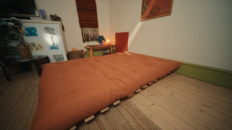 Canapé-lit en pin massif avec matelas bordeaux 140x200cm Raw roots - Karup Design