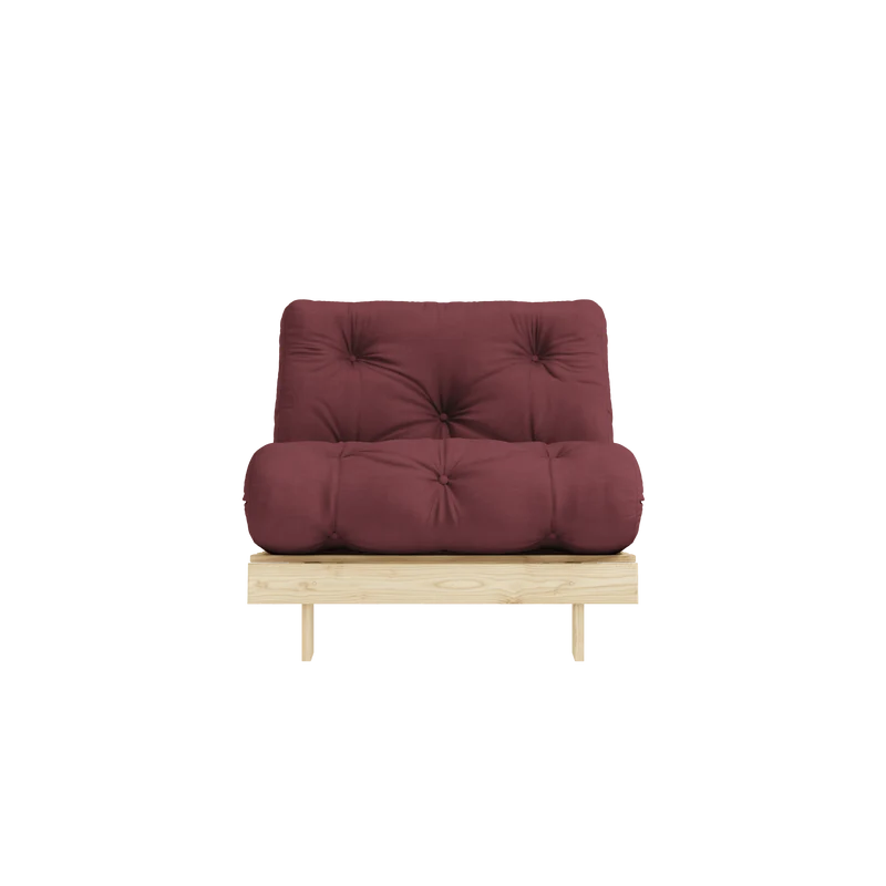 Canapé-lit en pin massif avec matelas bordeaux 90x200cm Raw roots - Karup Design