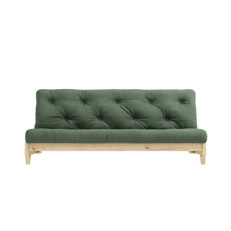 Canapé-lit en pin massif avec matelas en coton vert olive 140x200cm Fresh - Karup Design