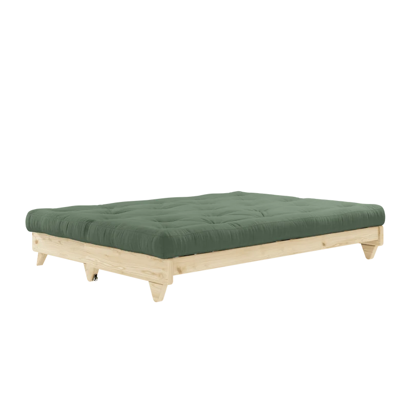 Canapé-lit en pin massif avec matelas en coton vert olive 140x200cm Fresh - Karup Design