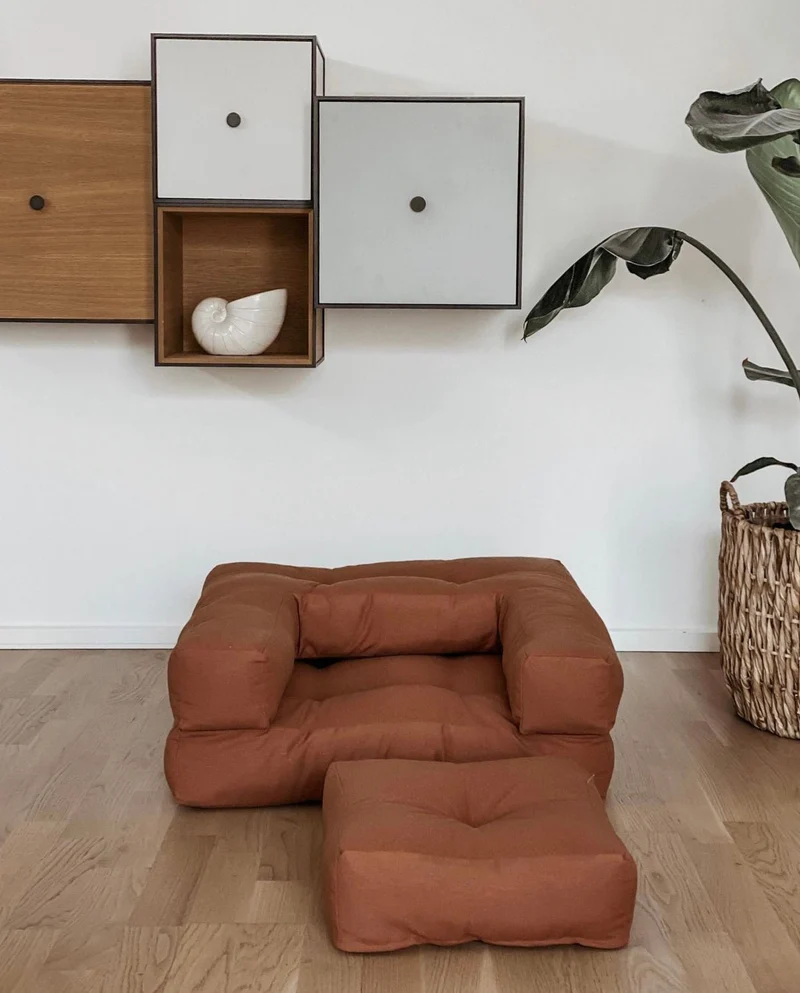 Pouf fauteuil convertible en coton marron clair 95x90x42cm Cube - Karup Design