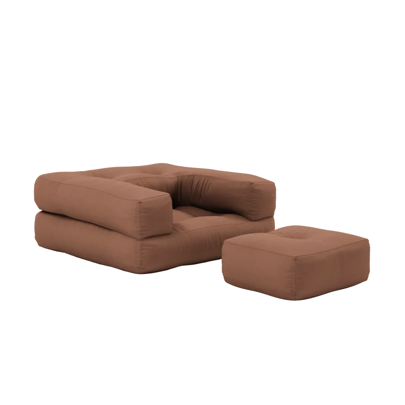 Pouf fauteuil convertible en coton marron clair 95x90x42cm Cube - Karup Design