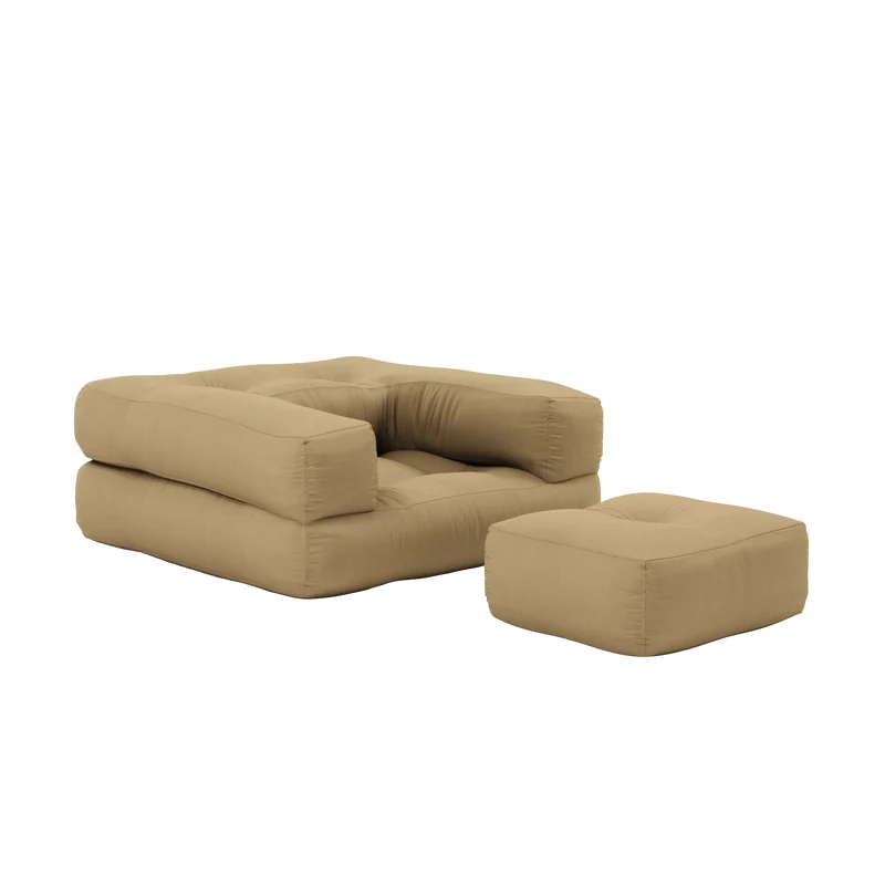 Pouf fauteuil convertible en coton beige blé 95x90x42cm Cube - Karup Design