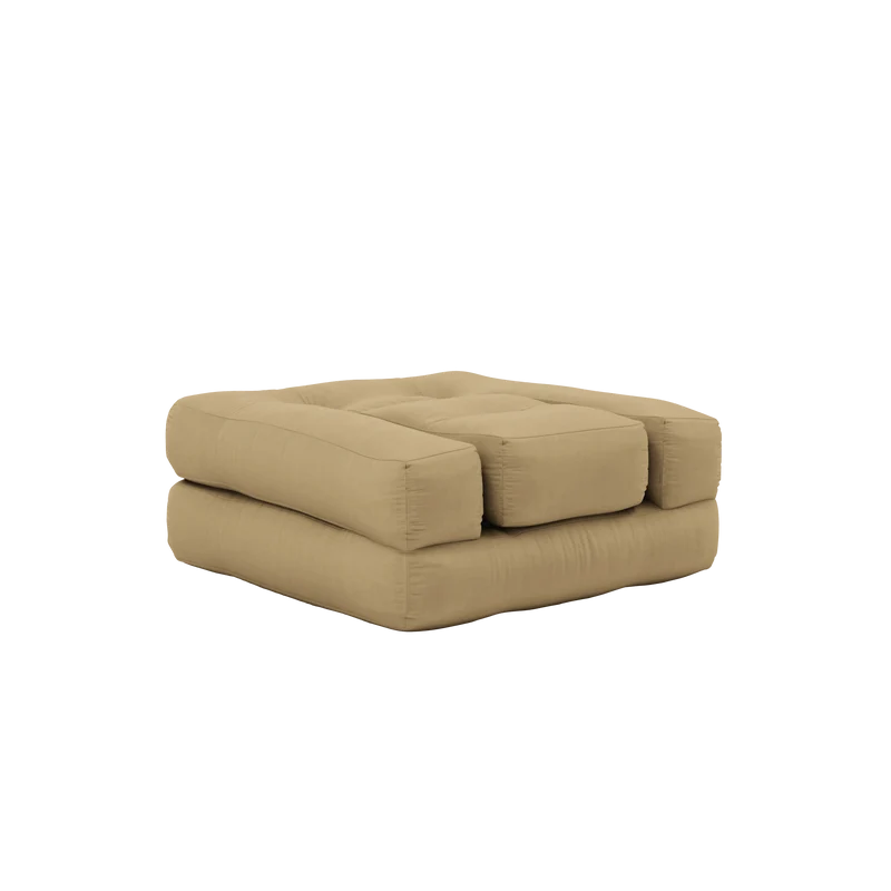 Pouf fauteuil convertible en coton beige blé 95x90x42cm Cube - Karup Design