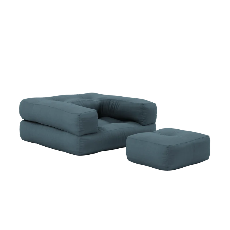 Pouf fauteuil convertible en coton bleu pétrole 95x90x42cm Cube - Karup Design
