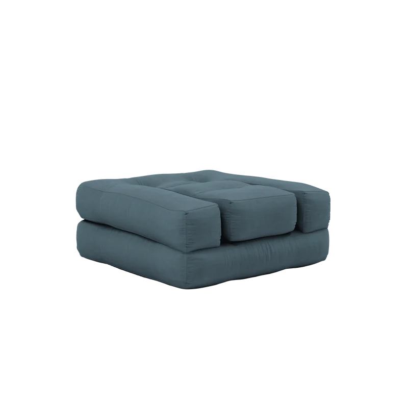 Pouf fauteuil convertible en coton bleu pétrole 95x90x42cm Cube - Karup Design